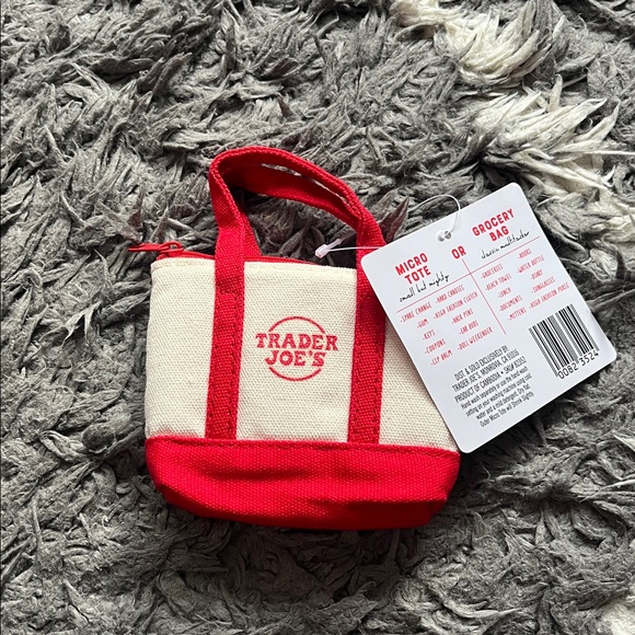 NWT. Trader Joe’s canvas micro tote with grocery bag. Red. Cream. New. - Picture 2 of 2